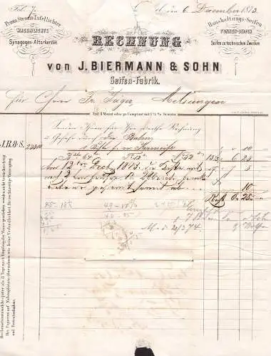 602328 | Judaica, dekorative Firmenrechnung der Seifenfabrik J. Biermann, Synagogen Altarkerzen | Kassel (W 3500)