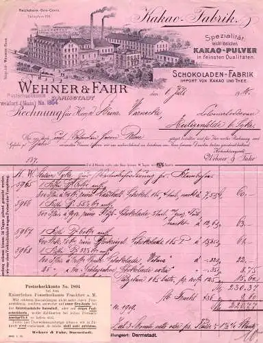 602329 | Schokolade, Kakao, dekorative Rechnung der Schokoladen Fabrik Wehner & Fahr  | Darmstadt (W - 6100), -,