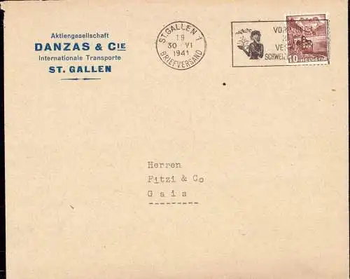602371 | Brief der Spedition Danzas mit Firmenlochung Perfin | St. Gallen (CH 9000 Schweiz)
