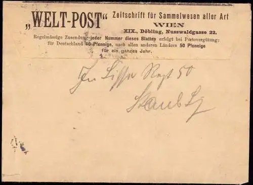 602376 | Privatganzsache, Streifband der Weltpost, Briefmarken Sammeln  | Wien (A - 1010 Österreich), -,