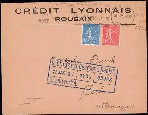602389 | Brief mit Firmenlochung Perfin Credit Lyonnais, Bank  | Roubaix;Nord (F 59100 Frankreich), -,