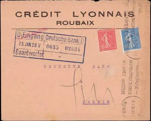 602390 | Brief mit Firmenlochung Perfin Credit Lyonnais, Bank  | Roubaix;Nord (F 59100 Frankreich), -,
