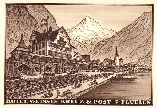 602469 | Ortsansicht, Hotel Weisses Kreuz, Post | Flüelen (CH 6454 Schweiz)