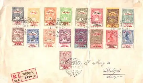 602506 | Ungarn 1914, Budapest, Satzbrief (23x13,3 cm) , Marken mit Druckzufälligkeiten, (Mi. 120,.)  |