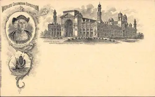 602540 | World`s Columbian Exposition 1893, Ganzsache Electrical Building, Kolumbus, Entdecker  | -, -,