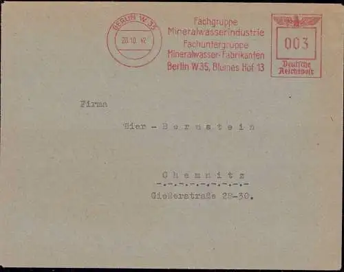 602557 | Brief mit Freistempel der Fachgruppe Mineralwasserindustrie, Blumes Hof  | Berlin (W - 1000), -,