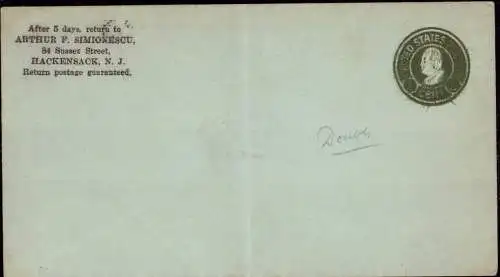 602584 | US postal stationery with double value impression, Simionescu, Hackensack, New York  | -, -,