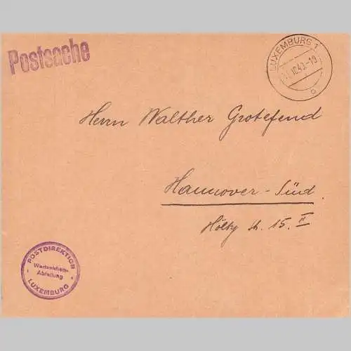 600009 | Deutsche Besetzung. II.WK LUXEMBURG,Dienstbrief der Versandstelle der Postdirektion  "Wertzeichen Abteilung" |