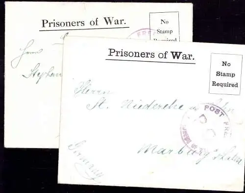 600098 | 2 Belege Kriegsgefangenenpost ( POW ) aus dem Lager Knockeloe Camp 1 | Isle of Man, Marburg (W 3550)