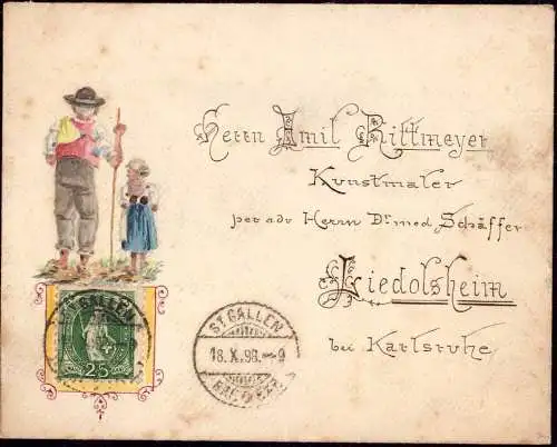600116 | Trachten, bemalter Brief der Schweizer Malerin Elly Studer-Bernet an Ihren Lehrer Emil Rittmeyer | St. Gallen