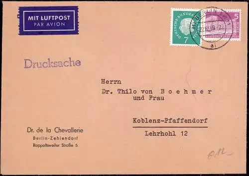 600163 | Berlin, Drucksache per Luftpost, seltenes Porto 12 Pfg..nach Koblenz  | Berlin (W - 1000), -,