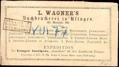 600178 | dekoratier Briefumschlag, 1877, der Druckerei L. Wagner, Usinger Anzeiger | Usingen (W 6390)