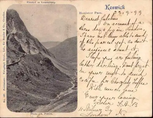 600200 | Ansichtskarte 1899 im Kleinformat Keswick, Honister Pass, Lake District, Cumbria  | -, -,