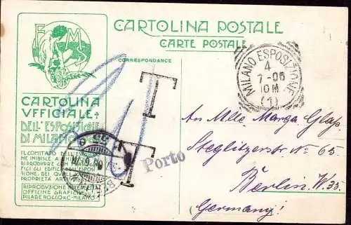 600201 | Aeronautica, Milano Exposizione, Sonderstempel auf Karte mit Nachporto Berlin | Milano