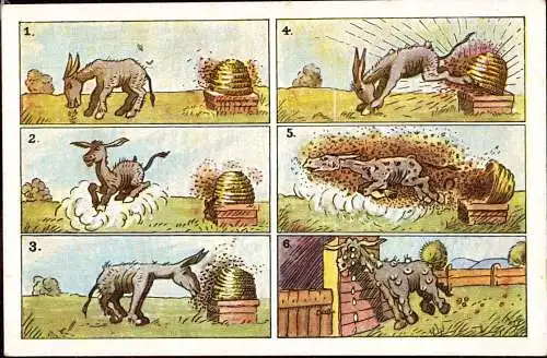 600260 | Comic, Werbekarte der Bienengerätefabril Graze in Endersbach, Esel, Honig, Biene | Weinstadt (W 7056)