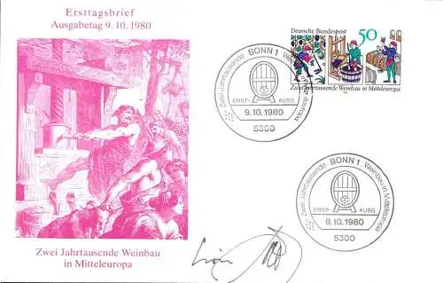 600265 | Ersttagsbrief, FDC Mi 1063, Wein, Weinbau, mit Unterschrift des Enwerfers Poell  |