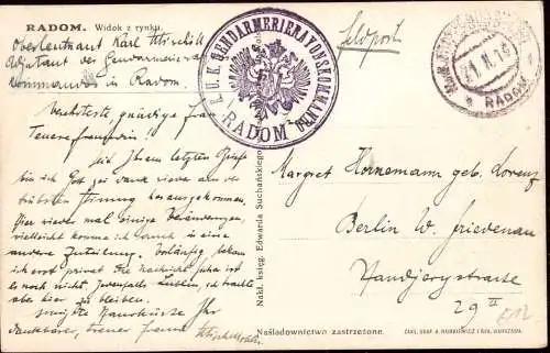 600317 | Österreich, Polen, Feldpostkarte des KuK Gendarmerierayonkommando | Radom