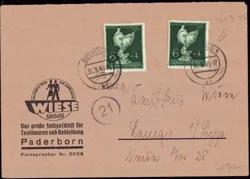 600344 | Überroller, von der Front überrollter Brief, die Amerikaner eroberten Lemgo am 4.4.45  | Detmold, Paderborn