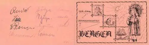 600353 | Klappkarte 1944, der Festungskommandantur Bergen, Deutsche Besetzung Norwegen mit vielen Unterschriften  |