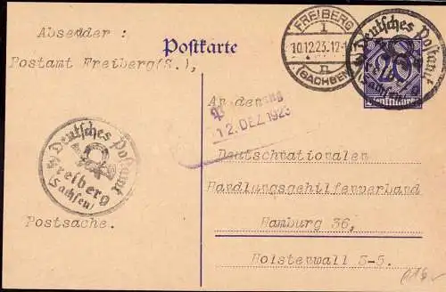 600362 | 1923, Aufbrauch der Ganzsache als Postsache mit Siegel,  | Freiberg (Sachsen) (O - 9200), -,