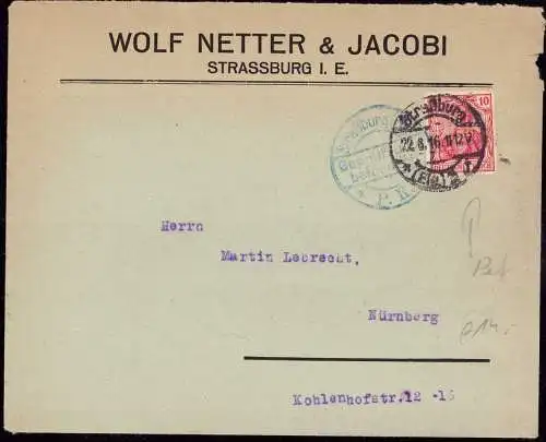 600376 | Brief mit Firmenlochung Perfin der Firma Wolf Netter & Jacobi, Judaica  | Strasbourg;Bas-Rhin (F 67000)