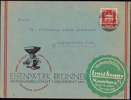 600385 | Brief, Werbung für das Verkaufsbüro der Eisenwerke Brünner Mühlen  | Naumburg (O - 4800), Artern (O - 4730),