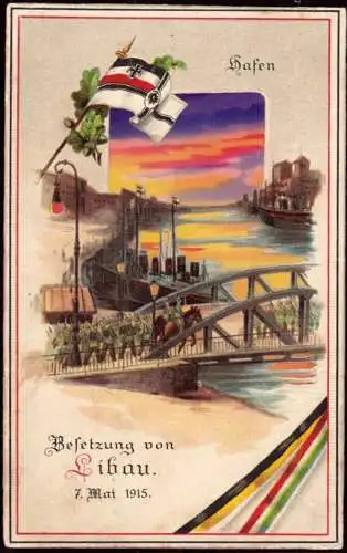 600414 | Ansichtskarte, Halt gegen das Licht, zur Besetzung von Libau, Liepāja, Lettland, Latvija  |