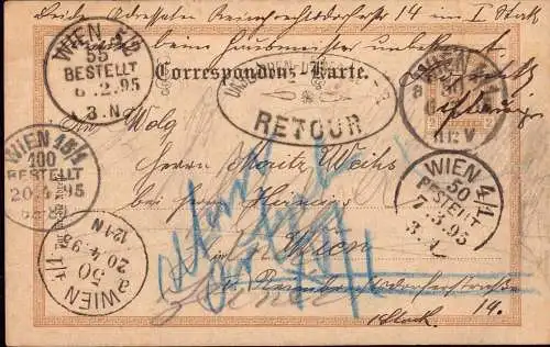 600429 | Österreich, Ganzsache mit dekorativen Zudruck und vielen Suchbermerken, Retour | Wien (A 1010 Österreich)