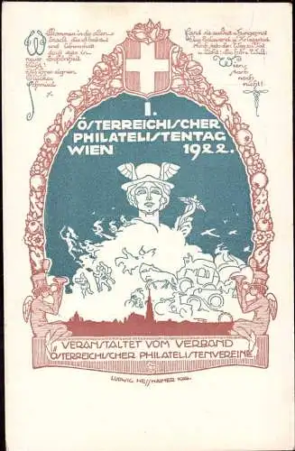 600430 | Privatganzsache, Künstlerkarte zum Österreichischen Philatelistentag 1922, signiert Hesshaimer | Wien