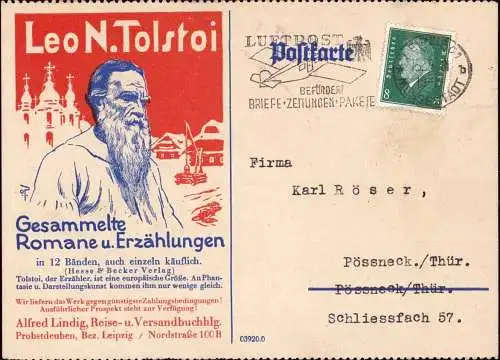 600459 | Künstlerkarte, Werbung, Russland, Literatur Tolstoi, Verlag Hesse & Becker  | Leipzig (O - 7010), -,