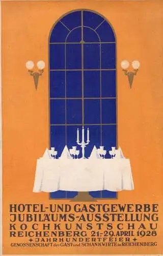 600498 | Aufsteller 18 x 12cm, Ausstellung Hotel Gastgewerbe Kochkunstschau | Reichenberg,Sudetenland,Tschechoslowakei