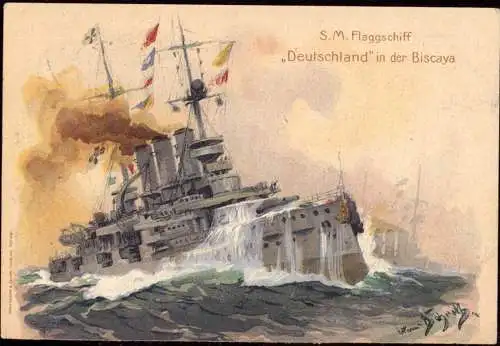 600515 | Künstlerkarte, Werbung der Schokoladenfabrik Hauswaldt, Kriegsschiff  | Magdeburg (O - 3010), -,