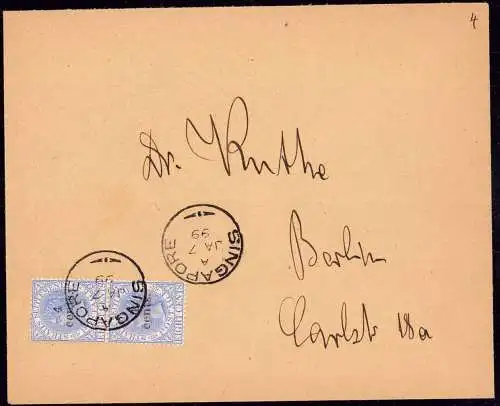 600518 | Straits Settlements, Singapur, Singapore Cover 1899 to Berlin  | -, -,