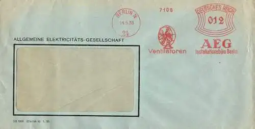 600614 | Freistempel der AEG mit der Abbildung des von Peter Behrens enworfenen Ventilator, Design | Berlin (W 1000)