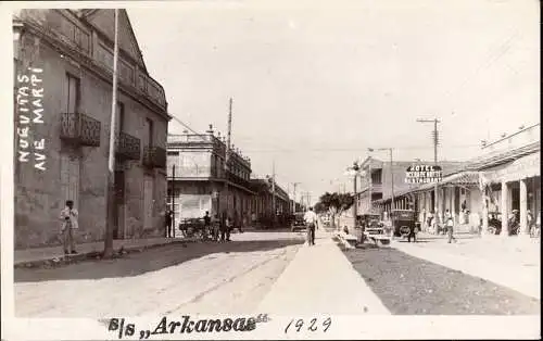 600618 | Postcard of Nuevitas, Cuba. Visit of the SS Arkansas 1929  |