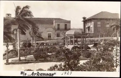 600619 | Postcard of Nuevitas, Cuba. Visit of the SS Arkansas 1929  | -, -,