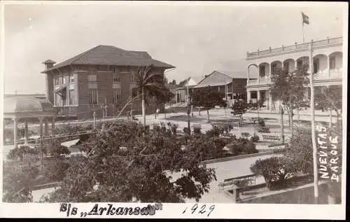 600620 | Postcard of Nuevitas, Cuba. Visit of the SS Arkansas 1929  | -, -,