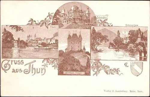 600639 | Lithographie, Ansichtskarten Vorläufer Entwurf E. Lauterburg, Bern, (Erh 3) | Thun (CH 3600 Schweiz)