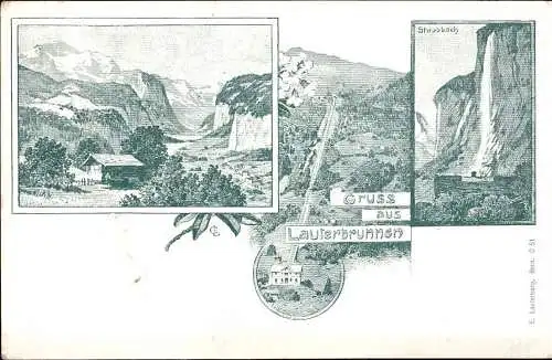 600642 | Lithographie, Ansichtskarten Vorläufer Entwurf E. Lauterburg, Bern, (Erh 3)  | Lauterbrunnen (CH - 3822 Schweiz