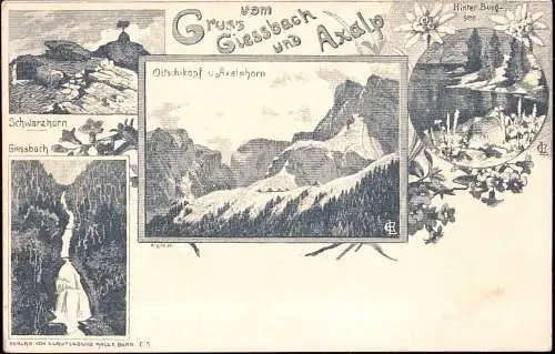 600647 | Lithographie, Ansichtskarten Vorläufer Entwurf E. Lauterburg, Bern, (Erh 3)  | Giessbach ( Schweiz), Axalp