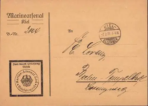 600661 | Dienstbrief, Frei durch Ablösung, aus dem Marinearsenal | Kiel (W 2300)