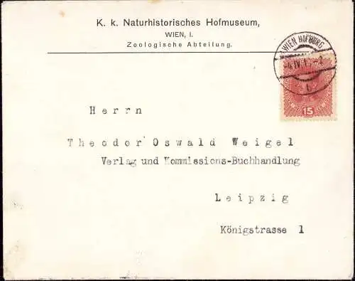 600684 | Brief des K.k. Naturhistorischen Hofmuseum, Archäologie, Zoo  | Wien (A - 1010 Österreich), -,
