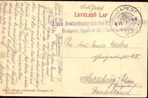 600690 | Feldpostkarte der K.u.K. Beobachtungsstation für Choleraverdächtige, Seuchen, Medizin  | Budapest, -,