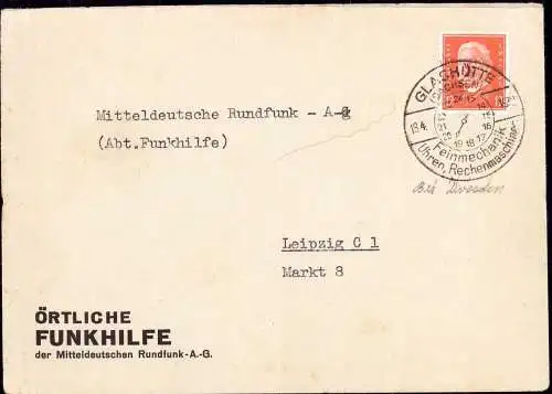 600700 | Briefumschlag der Örtlichen Funkhilfe, Mitteldeutscher Rundfunk  | Glashütte (O - 1631), -,