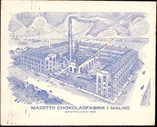 600702 | Schweden, Werbeumschlag der Schokoladenfabrik Mazetti | Malmö