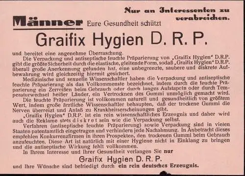 600755 | Werbung für das Präservativ Graifix Hygien, Erotik, Mann, rein deutsches Erzeugnis  | -, -,