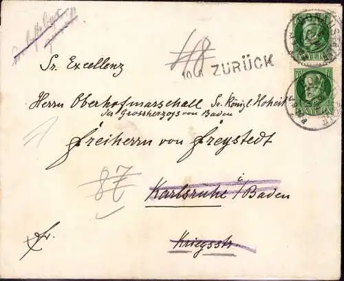 600761 | Brief an den Oberhofmarschall des Grossherzogs von Baden, Freiherr von Freystedt, Adel  | Karlsruhe Donaustauf