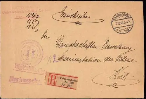 600799 | Dienstbrief, FP. 168, Marinesache per Einschreiben vom Kommando der Unterseeboote in Kurland  | -, -,