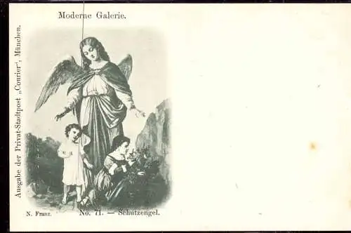 600863 | Bildganzsache der Privat Stadtpost "Courier" Malerei, N. Franz, Schutzengel, Kirche, Unfallschutz | München (W