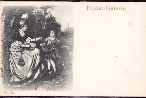600885 | Bildganzsache Privat Stadtpost "Courier" Malerei,Liebernickl, Mutterglück, Frau, Mutter, Kind, Reh  | München (